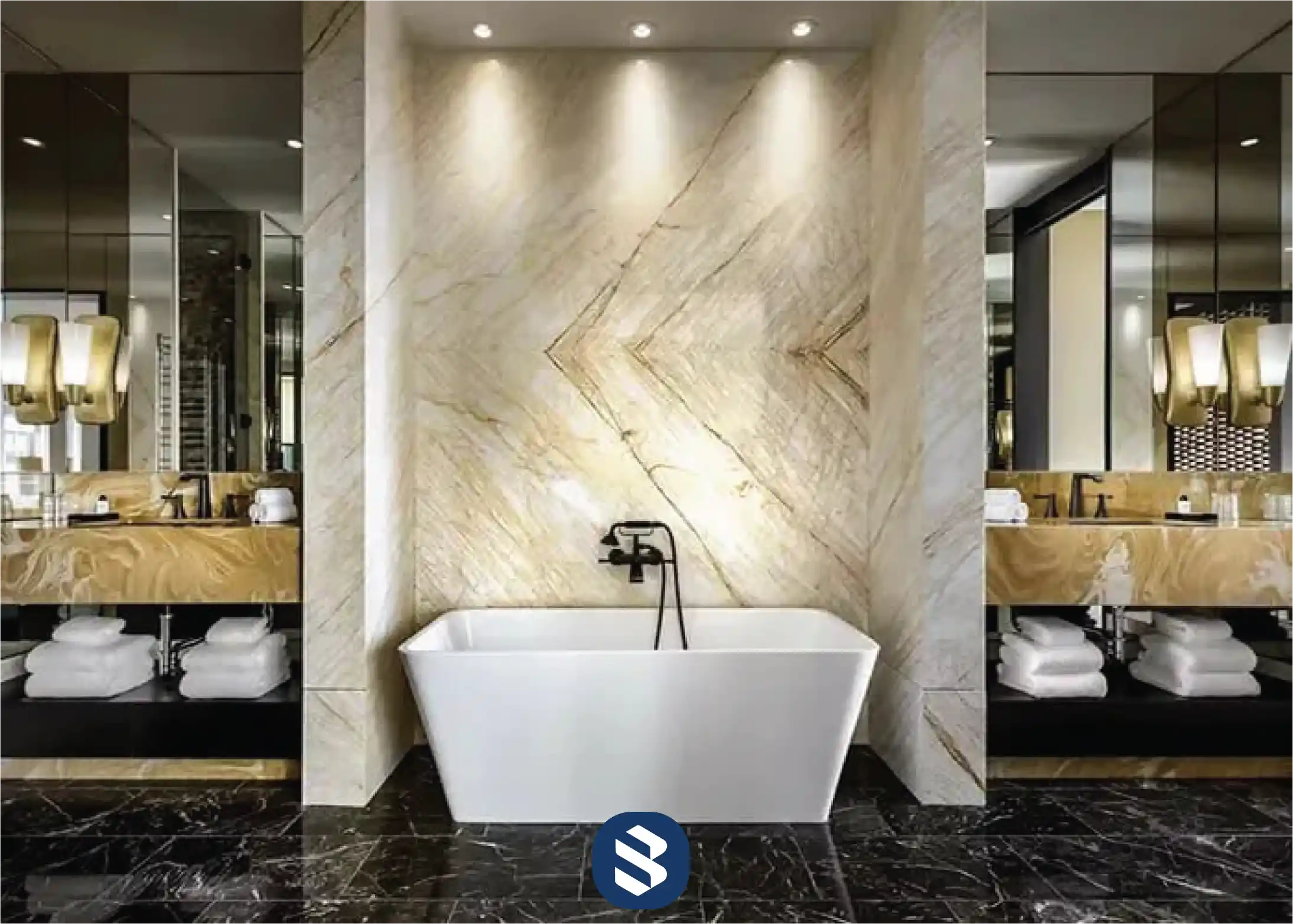 طراحی حمام لوکس با کاشی ماربل